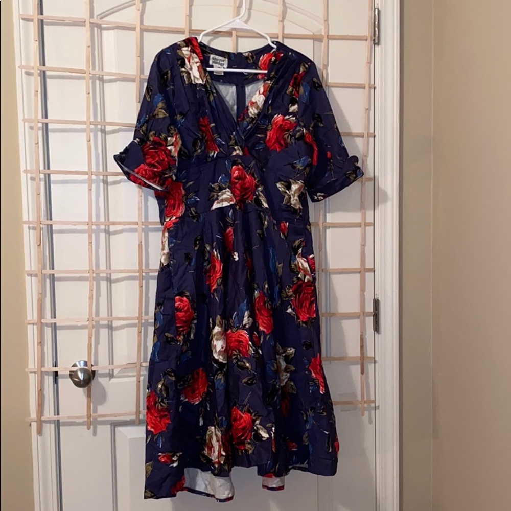 Unique Vintage Blue Floral Dress